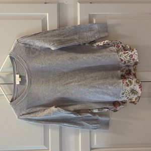 Loft Light Gray and Floral 3/4 Sleeve Sweater
